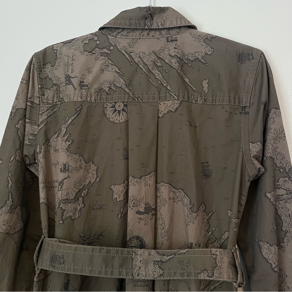 Banana Republic Map Print Safari Belted Button Front Utility Shirt Dress Green - Picture 8 of 8